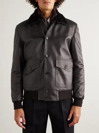 Thom Sweeney Shearling-Trimmed Leather Jacket - Men | Thumbnail 3 Thom Sweeney Shearling-Trimmed Leather Jacket - Men | Thumbnail 3