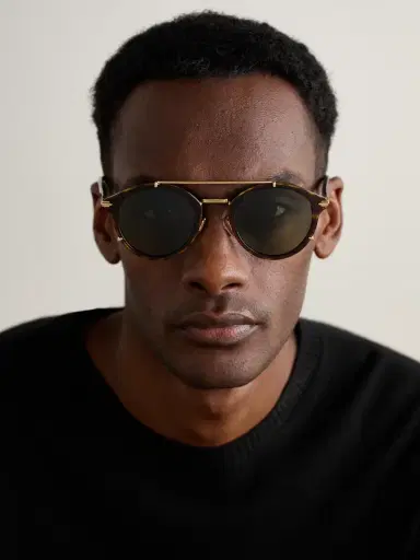 DIOR Eyewear DiorBlackSuit R7U Tortoiseshell Acetate and Gold-Tone Round-Frame Sunglasses - Men | Thumbnail 2