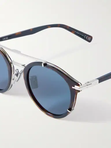 DIOR Eyewear DiorBlackSuit R7U Tortoiseshell Acetate and Silver-Tone Round-Frame Sunglasses - Men | Thumbnail 3