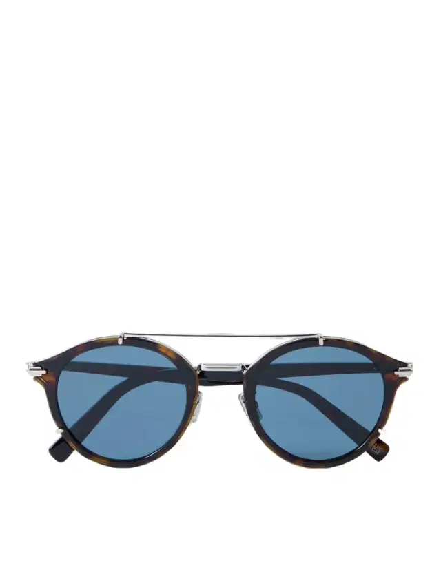 DIOR Eyewear DiorBlackSuit R7U Tortoiseshell Acetate and Silver-Tone Round-Frame Sunglasses - Men