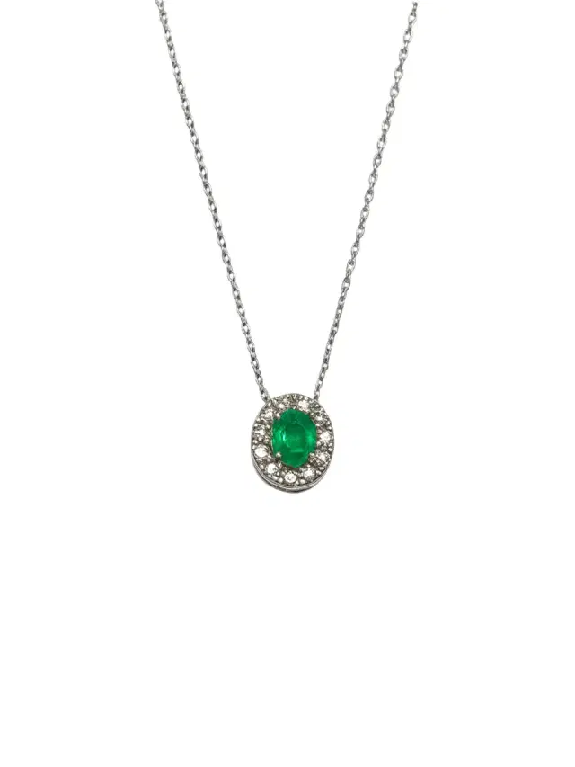 0.93ct Emerald Diamond 18K Gold Halo Necklace