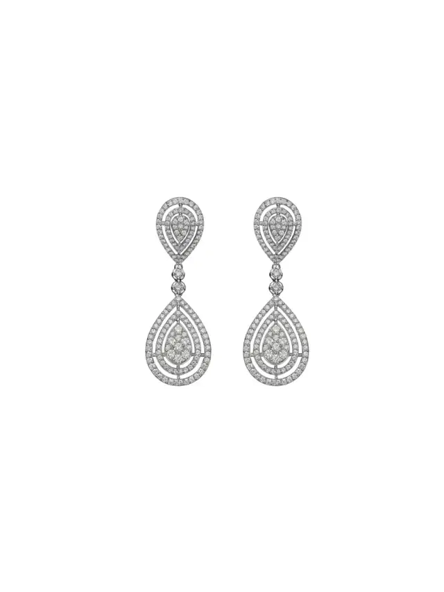 Wish Fine Jewelry 3.61ct Diamond 14K Gold Pave Teardrop Earrings