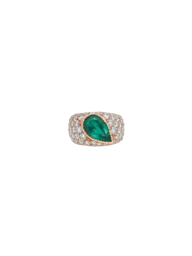 Wish Fine Jewelry 5.32ct Diamond Colombian Emerald 18K Gold Pear Ring