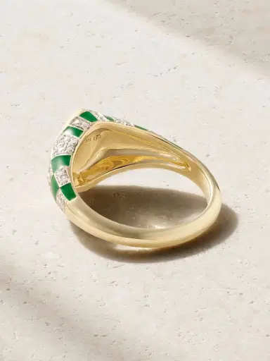 Yvonne Léon Baby Chevalière Marquise 9-karat Yellow And White Gold, Enamel And Diamond Signet Ring | Thumbnail 3