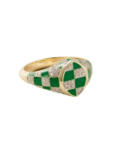 Yvonne Léon Baby Chevalière Marquise 9-karat Yellow And White Gold, Enamel And Diamond Signet Ring | Thumbnail 1
