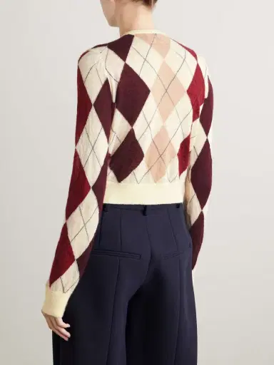 Khaite Charli Calf Hair-trimmed Argyle Cashmere And Mohair-blend Cardigan | Thumbnail 3 Khaite Charli Calf Hair-trimmed Argyle Cashmere And Mohair-blend Cardigan | Thumbnail 3