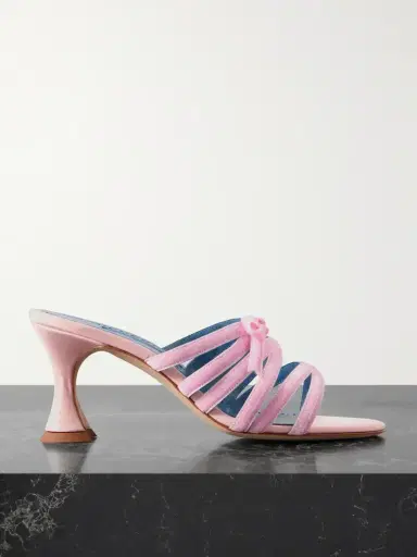 Manolo Blahnik Clementel 70 Velvet-trimmed Satin Mules | Thumbnail 1 Manolo Blahnik Clementel 70 Velvet-trimmed Satin Mules | Thumbnail 1