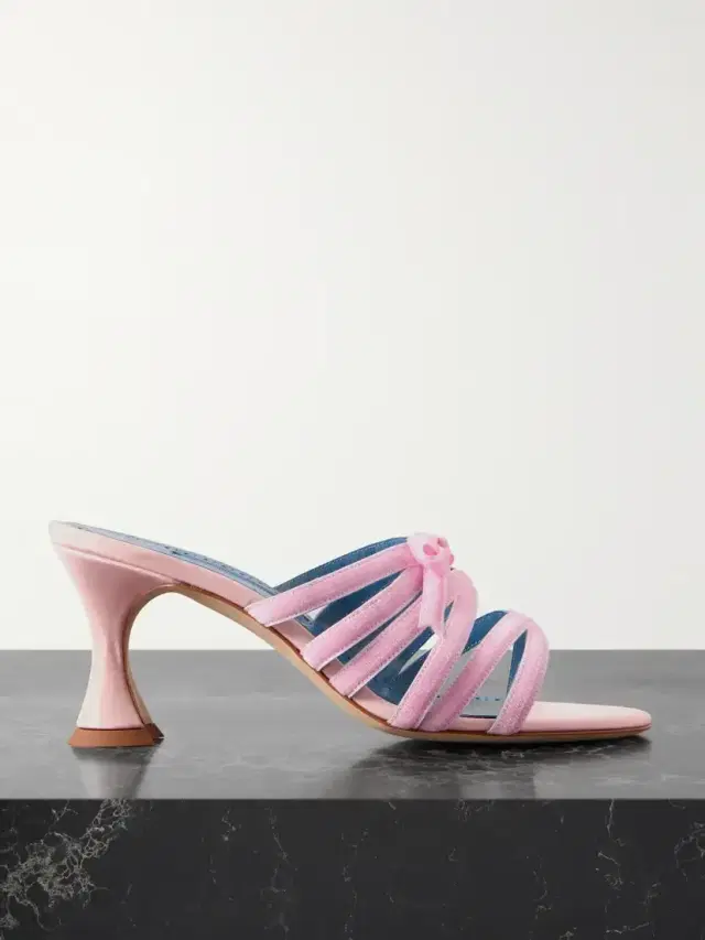 Clementel 70 Velvet-trimmed Satin Mules
