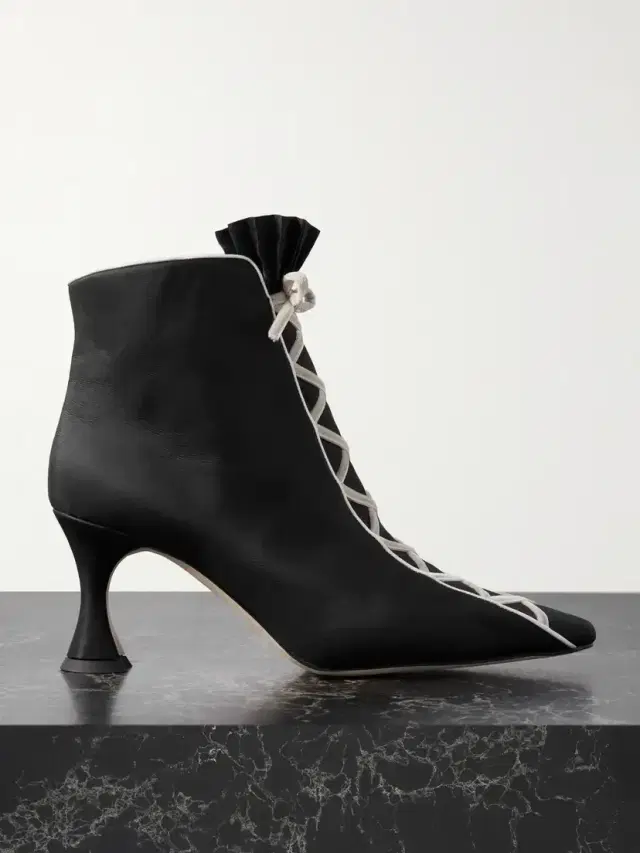 Nolhac 70 Ruffled Velvet-trimmed Silk Ankle Boots