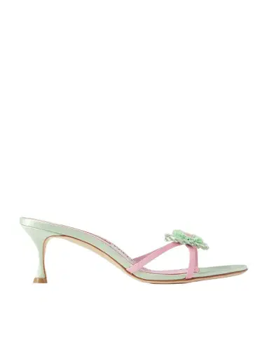 Manolo Blahnik Paliss 50 Appliquéd Satin Mules | Thumbnail 1 Manolo Blahnik Paliss 50 Appliquéd Satin Mules | Thumbnail 1