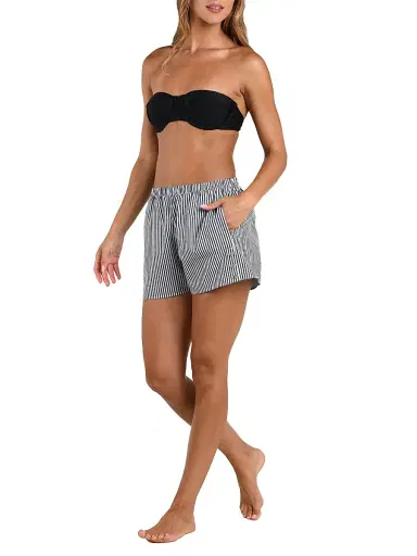 L'AGENCE Women's Voyage Amiya Striped Cotton Poplin Shorts - Black | Thumbnail 2