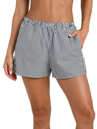 L'AGENCE Women's Voyage Amiya Striped Cotton Poplin Shorts - Black | Thumbnail 3