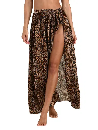 L'AGENCE Women's Klaire Leopard-Print Cover-Up Maxi Skirt - Natural | Thumbnail 3