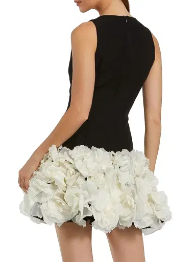 Mac Duggal Women's Floral-Appliquéd Crepe Minidress - Black Cream - Size 12 | Thumbnail 2 Mac Duggal Women's Floral-Appliquéd Crepe Minidress - Black Cream - Size 12 | Thumbnail 2