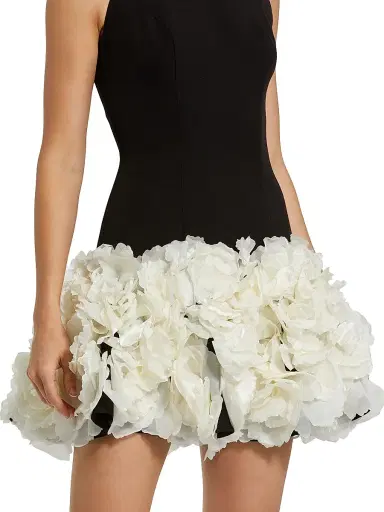Mac Duggal Women's Floral-Appliquéd Crepe Minidress - Black Cream - Size 12 | Thumbnail 3 Mac Duggal Women's Floral-Appliquéd Crepe Minidress - Black Cream - Size 12 | Thumbnail 3
