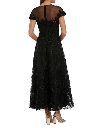 Mac Duggal Women's Embellished Lace Illusion A-Line Midi-Dress | Thumbnail 2 Mac Duggal Women's Embellished Lace Illusion A-Line Midi-Dress | Thumbnail 2