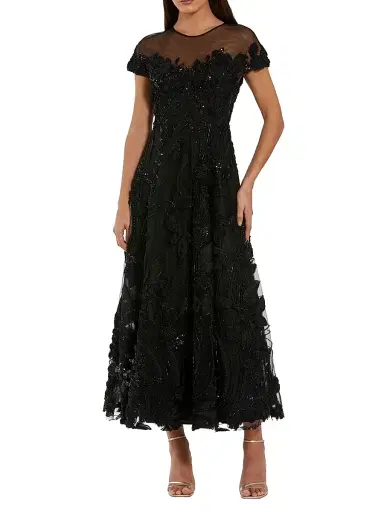Mac Duggal Women's Embellished Lace Illusion A-Line Midi-Dress | Thumbnail 1 Mac Duggal Women's Embellished Lace Illusion A-Line Midi-Dress | Thumbnail 1