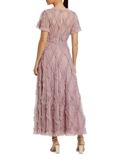 Mac Duggal Women's Ruffled Diamond-Quilted Mesh Gown - Heather | Thumbnail 2 Mac Duggal Women's Ruffled Diamond-Quilted Mesh Gown - Heather | Thumbnail 2