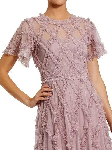 Mac Duggal Women's Ruffled Diamond-Quilted Mesh Gown - Heather | Thumbnail 3 Mac Duggal Women's Ruffled Diamond-Quilted Mesh Gown - Heather | Thumbnail 3