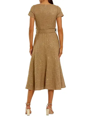 Mac Duggal Women's Short Sleeve Bouclé Button-Front Midi-Dress - Toffee | Thumbnail 2 Mac Duggal Women's Short Sleeve Bouclé Button-Front Midi-Dress - Toffee | Thumbnail 2