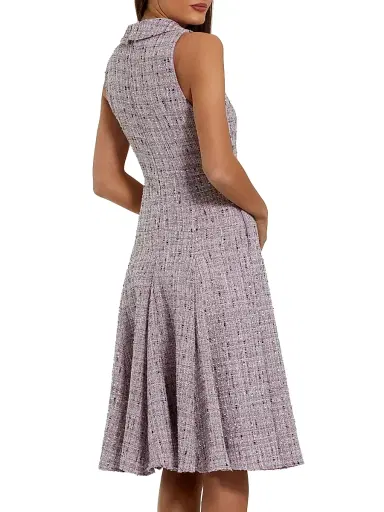 Mac Duggal Women's Sleeveless Bouclé Midi-Dress With Bow - Lilac Multi - Size 12 | Thumbnail 2