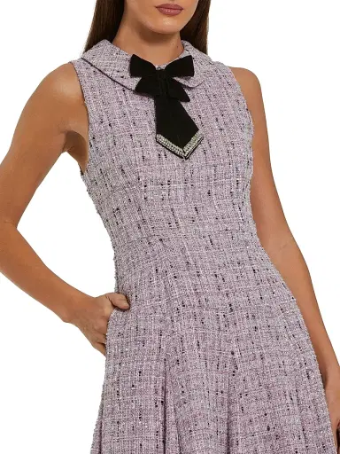 Mac Duggal Women's Sleeveless Bouclé Midi-Dress With Bow - Lilac Multi - Size 12 | Thumbnail 3