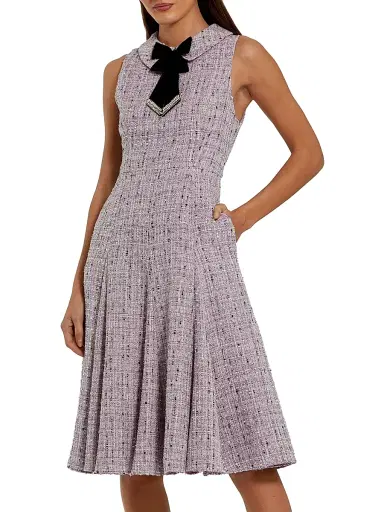 Mac Duggal Women's Sleeveless Bouclé Midi-Dress With Bow - Lilac Multi - Size 12 | Thumbnail 1