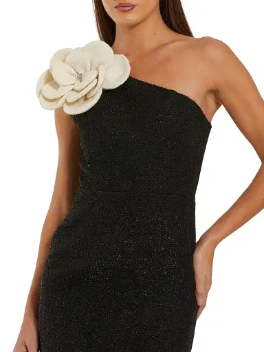 Mac Duggal Women's 3D Flower Boucle Midi-Dress - Black Ivory - Size 14 | Thumbnail 3