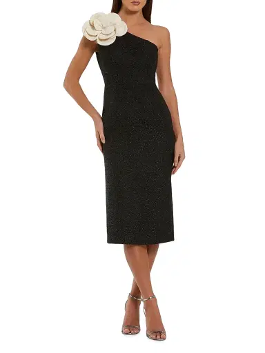 Mac Duggal Women's 3D Flower Boucle Midi-Dress - Black Ivory - Size 14 | Thumbnail 1