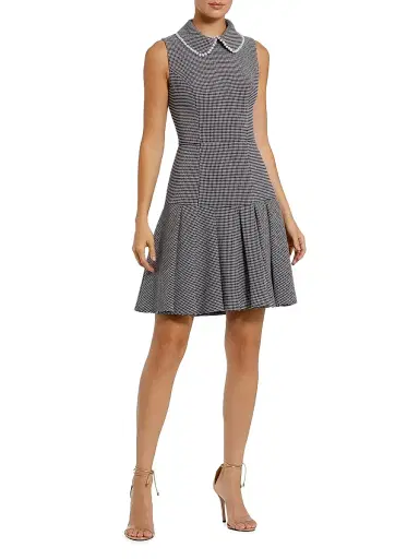 Mac Duggal Women's Sleeveless Collared Bouclé Minidress With Pleats - Black White - Size Large | Thumbnail 2 Mac Duggal Women's Sleeveless Collared Bouclé Minidress With Pleats - Black White - Size Large | Thumbnail 2