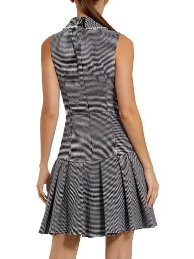 Mac Duggal Women's Sleeveless Collared Bouclé Minidress With Pleats - Black White - Size Large | Thumbnail 3 Mac Duggal Women's Sleeveless Collared Bouclé Minidress With Pleats - Black White - Size Large | Thumbnail 3