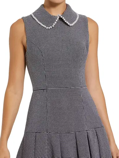 Mac Duggal Women's Sleeveless Collared Bouclé Minidress With Pleats - Black White - Size Large | Thumbnail 4 Mac Duggal Women's Sleeveless Collared Bouclé Minidress With Pleats - Black White - Size Large | Thumbnail 4
