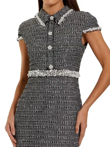 Mac Duggal Women's Bouclé Collared Midi-Dress | Thumbnail 3