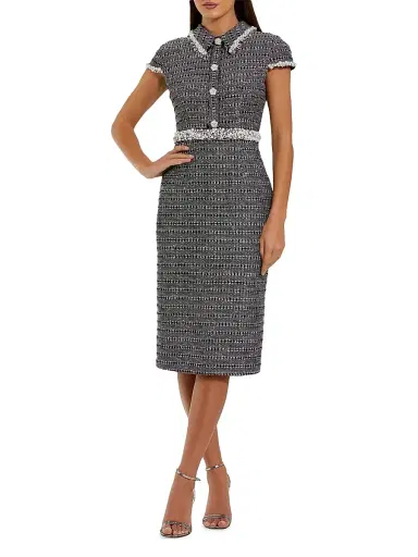 Mac Duggal Women's Bouclé Collared Midi-Dress | Thumbnail 1