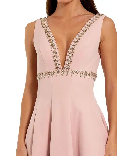 Mac Duggal Women's Beaded Crepe A-Line Midi-Dress - Dusty Rose - Size 14 | Thumbnail 3