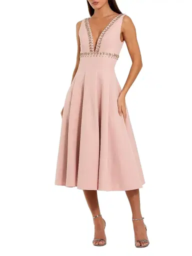 Mac Duggal Women's Beaded Crepe A-Line Midi-Dress - Dusty Rose - Size 14 | Thumbnail 1