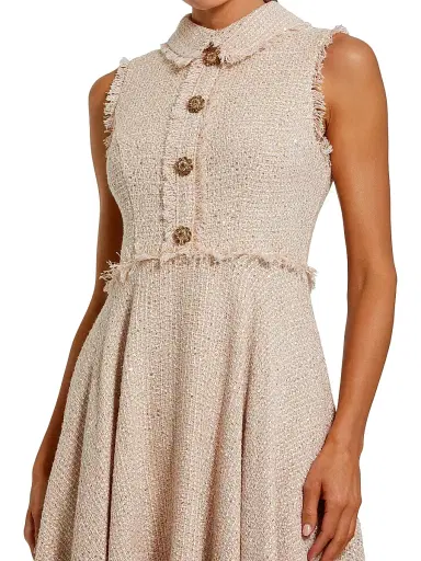 Mac Duggal Women's Bouclé Button-Front Midi-Dress - Blush - Size 14 | Thumbnail 3 Mac Duggal Women's Bouclé Button-Front Midi-Dress - Blush - Size 14 | Thumbnail 3