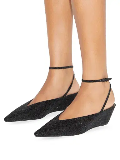 Tory Burch Women's 50MM Pavé-Embellished Suede Wedge Pumps - Perfect Black | Thumbnail 3