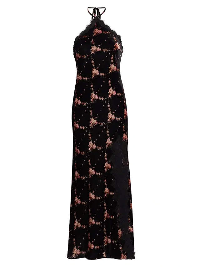 Cara Cara Women's June Floral Velvet Halterneck Maxi Dress - Trellis Black