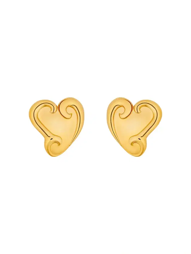 Women's 24K-Gold-Plated Swirl Heart Stud Earrings - Gold