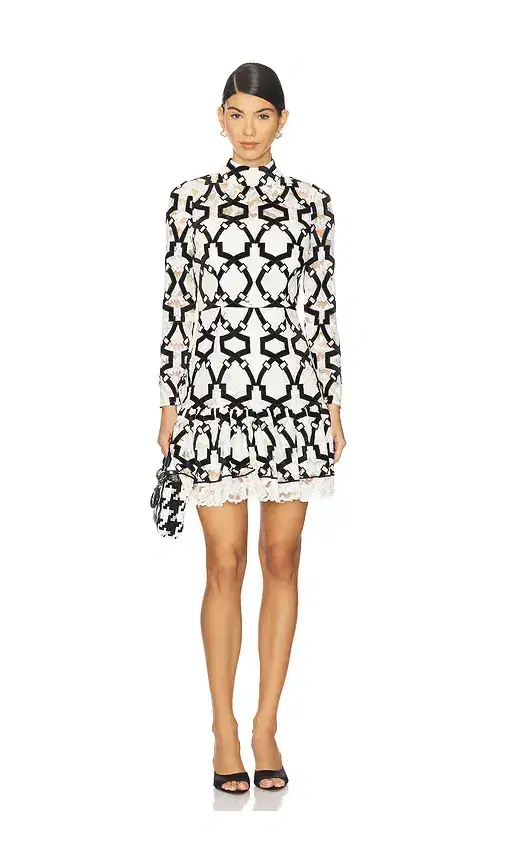 MILLY Willa Velvet Flock Lace Mock Neck Dress