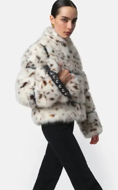 Apparis Sai Leopard Faux Fur Cropped Coat | Thumbnail 5