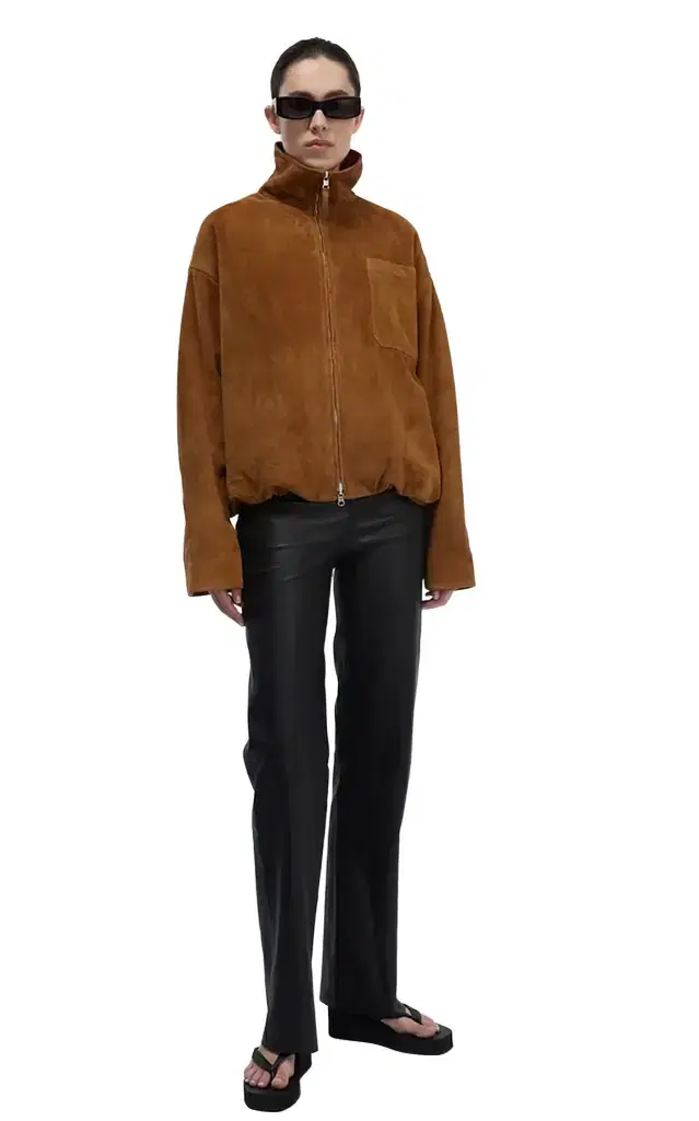 Julie Funnel-Neck Suede Jacket