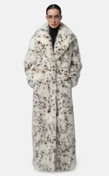 Apparis Gabrielle Snow Leopard Faux Fur Spotted Maxi Coat | Thumbnail 3