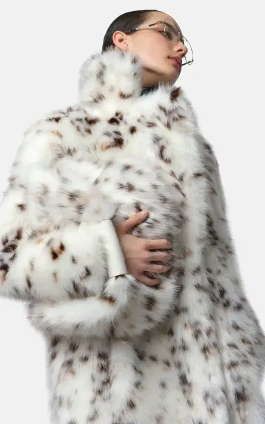 Apparis Gabrielle Snow Leopard Faux Fur Spotted Maxi Coat | Thumbnail 6