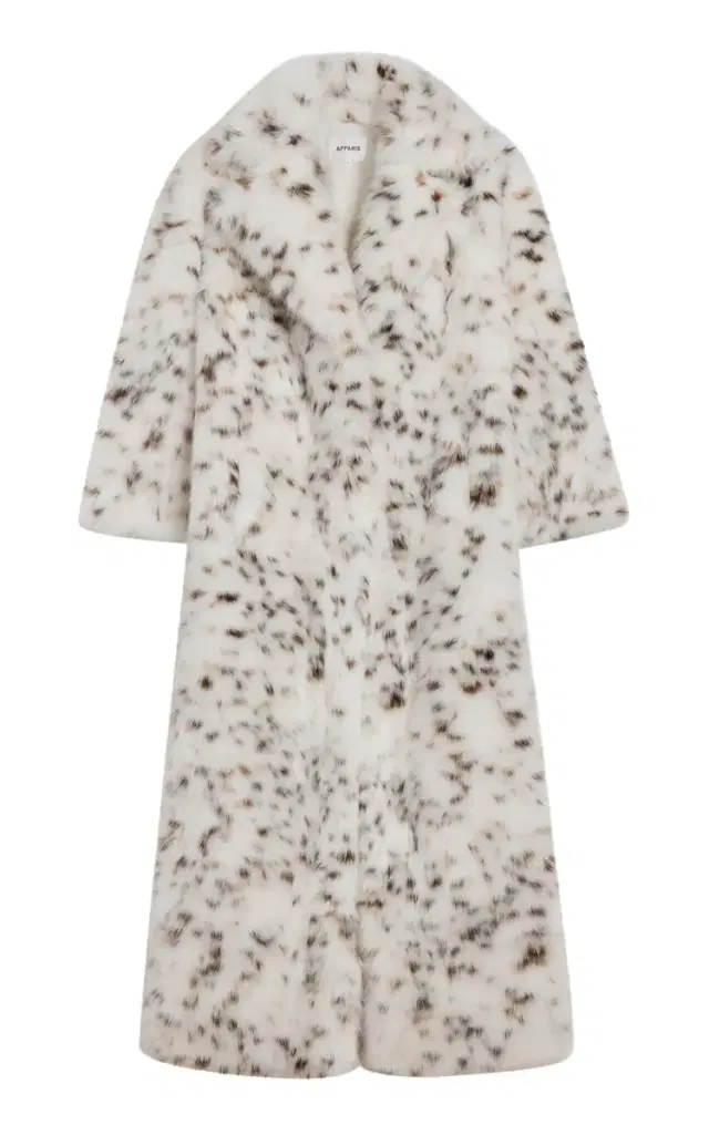 Apparis Gabrielle Snow Leopard Faux Fur Spotted Maxi Coat