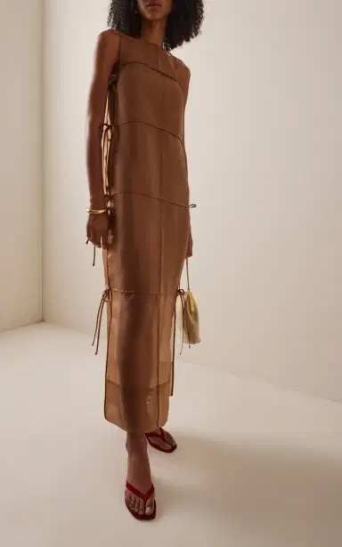 STAUD Chandler Tie-Detailed Organza Midi Dress | Thumbnail 2 STAUD Chandler Tie-Detailed Organza Midi Dress | Thumbnail 2