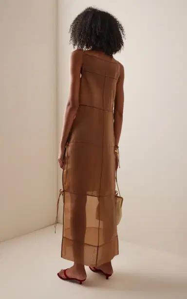 STAUD Chandler Tie-Detailed Organza Midi Dress | Thumbnail 4 STAUD Chandler Tie-Detailed Organza Midi Dress | Thumbnail 4