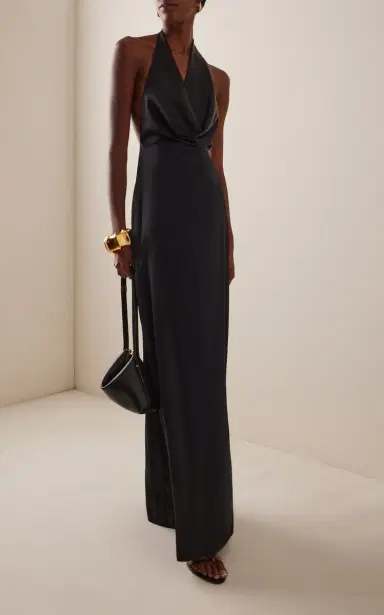 ÉTERNE Carla Stretch-Silk Satin Maxi Halter Dress | Thumbnail 2
