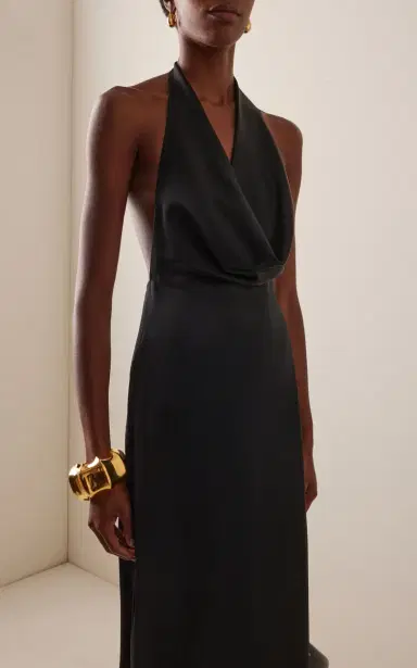 ÉTERNE Carla Stretch-Silk Satin Maxi Halter Dress | Thumbnail 3
